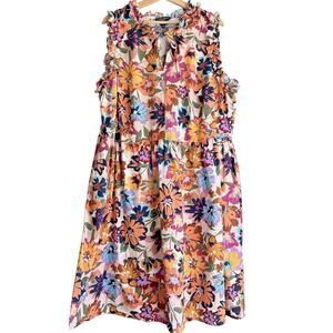 MAGGY LONDON Woman Floral Ruffle Sleeveless Dress Cotton Retro Plus Size 22W
